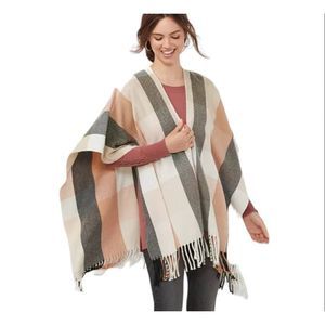Lauren Conrad Plaid Fringed Shawl Poncho Womens One Size Fall Winter